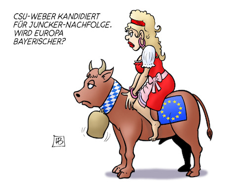 Cartoon: Weber und Europa (medium) by Harm Bengen tagged csu,weber,kandidiert,kandidat,juncker,nachfolge,europawahl,stier,glocke,dirndl,bayerischer,bayern,harm,bengen,cartoon,karikatur,csu,weber,kandidiert,kandidat,juncker,nachfolge,europawahl,stier,glocke,dirndl,bayerischer,bayern,harm,bengen,cartoon,karikatur