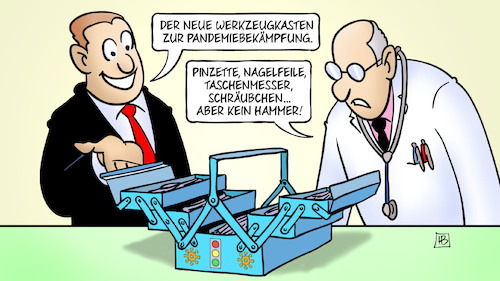 Cartoon: Werkzeugkasten (medium) by Harm Bengen tagged werkzeugkasten,pandemiebekämpfung,pinzette,nagelfeile,taschenmesser,schräubchen,hammer,corona,ampel,arzt,harm,bengen,cartoon,karikatur,werkzeugkasten,pandemiebekämpfung,pinzette,nagelfeile,taschenmesser,schräubchen,hammer,corona,ampel,arzt,harm,bengen,cartoon,karikatur