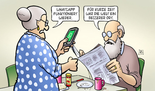 Cartoon: WhatsApp-Ausfall (medium) by Harm Bengen tagged whatsapp,ausfall,handy,smartphone,internet,welt,besserer,ort,susemil,harm,bengen,cartoon,karikatur,whatsapp,ausfall,handy,smartphone,internet,welt,besserer,ort,susemil,harm,bengen,cartoon,karikatur