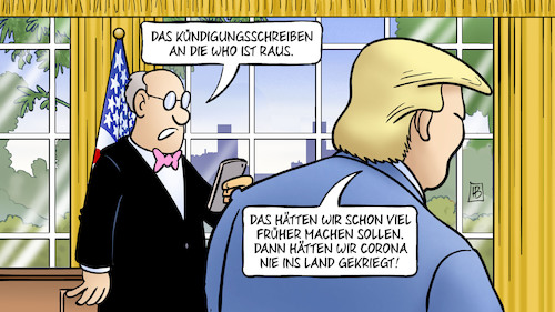 Cartoon: WHO-Kündigung (medium) by Harm Bengen tagged kündigungsschreiben,who,weltgesundheitsorganisation,corona,wahlkampf,trump,usa,präsident,oval,office,handy,harm,bengen,cartoon,karikatur,kündigungsschreiben,who,weltgesundheitsorganisation,corona,wahlkampf,trump,usa,präsident,oval,office,handy,harm,bengen,cartoon,karikatur