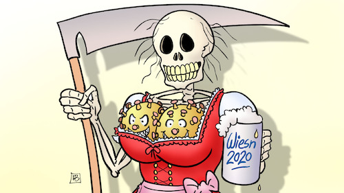 Cartoon: Wiesn 2020 (medium) by Harm Bengen tagged wiesn,2020,oktoberfest,corona,virus,dirndl,mass,bier,sense,tod,skelett,harm,bengen,cartoon,karikatur,wiesn,2020,oktoberfest,corona,virus,dirndl,mass,bier,sense,tod,skelett,harm,bengen,cartoon,karikatur