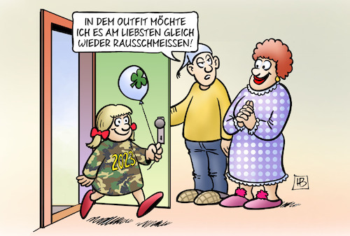 Cartoon: Willkommen 2023 (medium) by Harm Bengen tagged neujahr,jahreswechsel,kind,michel,tuer,2023,ballon,outfit,rausschmeissen,camouflage,krieg,ukraine,russland,harm,bengen,cartoon,karikatur,neujahr,jahreswechsel,kind,michel,tuer,2023,ballon,outfit,rausschmeissen,camouflage,krieg,ukraine,russland,harm,bengen,cartoon,karikatur