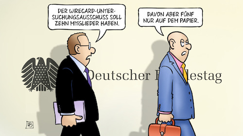 Cartoon: Wirecard-U-Ausschuss (medium) by Harm Bengen tagged wirecard,skandal,untersuchungsausschuss,bundestag,betrug,harm,bengen,cartoon,karikatur,wirecard,skandal,untersuchungsausschuss,bundestag,betrug,harm,bengen,cartoon,karikatur