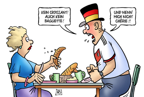 Cartoon: WM Frankreich vs. Deutschland (medium) by Harm Bengen tagged croissant,baguette,cherie,finale,viertelfinale,halbfinale,fussball,wm,brasilien,deutschland,frankreich,harm,bengen,cartoon,karikatur,croissant,baguette,cherie,finale,viertelfinale,halbfinale,fussball,wm,brasilien,deutschland,frankreich,harm,bengen,cartoon,karikatur