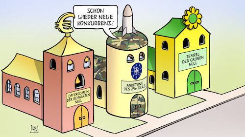 Cartoon: Zahlen-Anbetung (medium) by Harm Bengen tagged zahlen,anbetung,konkurrenz,kirchen,opferschrein,schwarze,null,verteidigungshaushalt,nato,tempel,grüne,harm,bengen,cartoon,karikatur,zahlen,anbetung,konkurrenz,kirchen,opferschrein,schwarze,null,verteidigungshaushalt,nato,tempel,grüne,harm,bengen,cartoon,karikatur