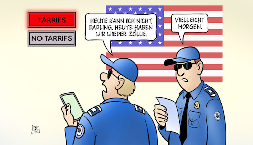 Cartoon: Zoll oder nicht Zoll (medium) by Harm Bengen tagged tarrifs,zollbeamte,usa,handy,verabredung,trump,zollpolitik,gerichtsurteil,harm,bengen,cartoon,karikatur,zoll,tarrifs,zollbeamte,usa,handy,verabredung,trump,zollpolitik,gerichtsurteil,harm,bengen,cartoon,karikatur