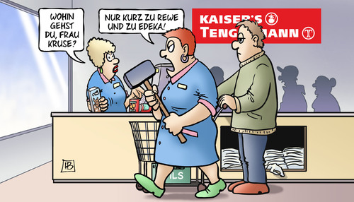 Cartoon: Zu Rewe und Edeka (medium) by Harm Bengen tagged kaisers,tengelmann,rewe,edeka,zerschlagung,supermarkt,gabriel,wirtschaftsminister,ministererlaubnis,arbeitsplatz,arbeitslosigkeit,harm,bengen,cartoon,karikatur,kaisers,tengelmann,rewe,edeka,zerschlagung,supermarkt,gabriel,wirtschaftsminister,ministererlaubnis,arbeitsplatz,arbeitslosigkeit,harm,bengen,cartoon,karikatur