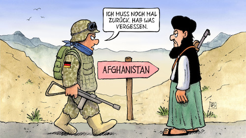 Cartoon: Zurück nach Afghanistan (medium) by Harm Bengen tagged zurück,afghanistan,vergessen,deutschland,bundeswehr,rettungsmission,usa,soldaten,abzug,taliban,harm,bengen,cartoon,karikatur,zurück,afghanistan,vergessen,deutschland,bundeswehr,rettungsmission,usa,soldaten,abzug,taliban,harm,bengen,cartoon,karikatur