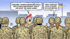 Cartoon: 180-Grad-Wende (small) by Harm Bengen tagged bundeswehrvergrösserung,leyen,verteidigungsministerin,bundeswehrverband,soldaten,truppe,180,grad,wende,schiessen,hinten,harm,bengen,cartoon,karikatur
