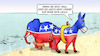 Cartoon: Rote Welle (small) by Harm Bengen tagged rote,welle,strand,elefant,esel,republikaner,demokraten,midterms,wahlen,usa,harm,bengen,cartoon,karikatur