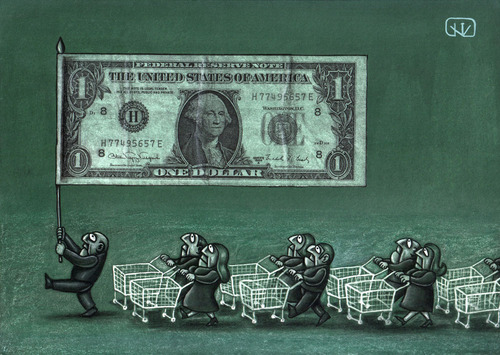 Cartoon: Dollar Flag (medium) by vladan tagged dollar,flag,consumers