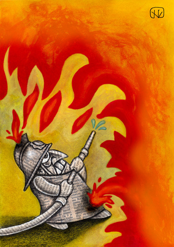 Cartoon: Paper Fireman (medium) by vladan tagged fire,fireman,paper