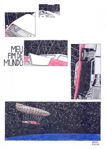 Cartoon: meu fim de mundo 7 (medium) by daniloz tagged space,driving,fly,car,cadillac,ballon,zappelin