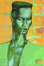 Cartoon: Grace Jones Portrait (small) by MontseCastellano tagged grace jones pop art green yellow watercolor