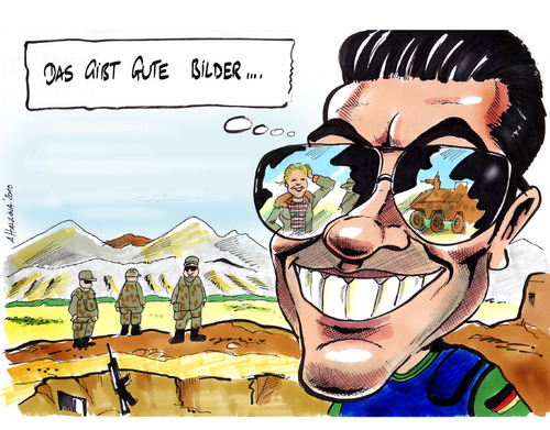Cartoon: Die Guttenbergs in Afghanistan (medium) by pianoman68 tagged afghanistan,guttenberg,pr,show,selbstinszenierung