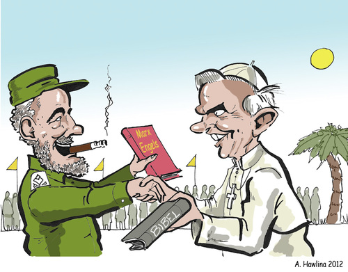 Cartoon: Papst auf Kuba (medium) by pianoman68 tagged papst,benedikt,fidel,castro