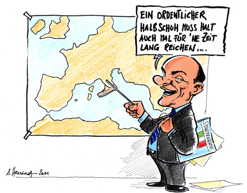 Cartoon: Wenn der Schuh drückt... (medium) by pianoman68 tagged italien,berlusconi,schulden,sparmaßnahmen,sparpaket