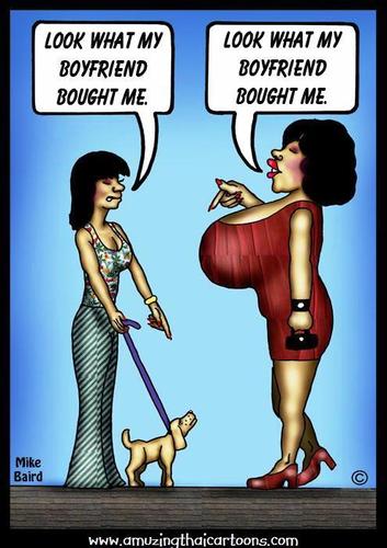 Cartoon: Look what my boyfriend bought me (medium) by Mike Baird tagged boobs,gifts,women,dog