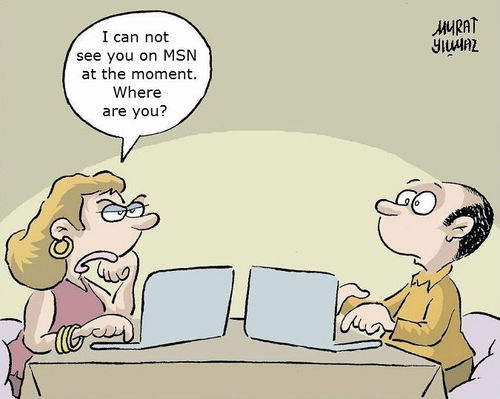 Cartoon: Where are you? (medium) by Murat tagged internet,family,love,jealousy
