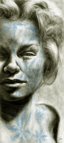 Cartoon: blue glitter (medium) by nootoon tagged girl,portrait,blue,glitter,nootoon,digital,face,illustration
