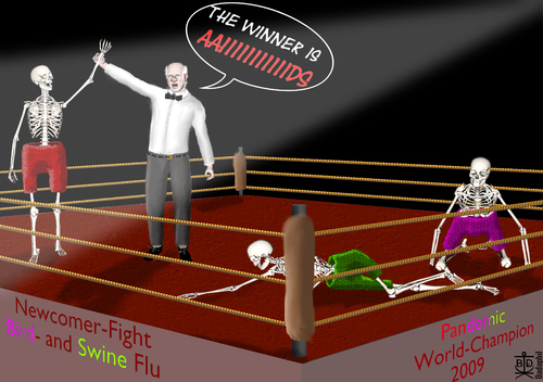 Cartoon: Pandemic fight (medium) by Dadaphil tagged pandemic,aids,boxing,swineflu,birdflu,boxen,schweinegrippe,vogelgrippe,grippe