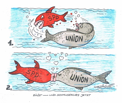 Cartoon: Ab jetzt wieder Schmusekurs (medium) by mandzel tagged union,spd,zuneigung,koalition,schmusekurs,union,spd,zuneigung,koalition,schmusekurs