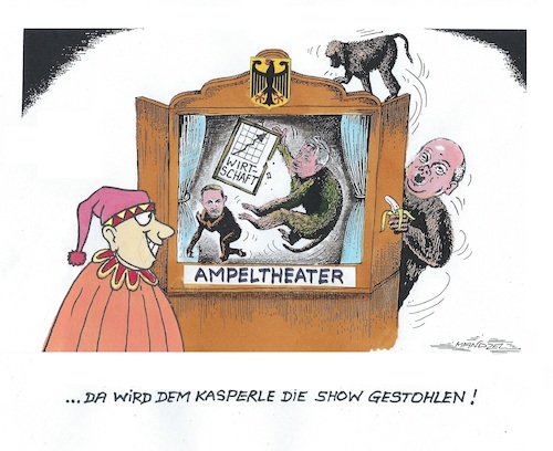 Cartoon: Affentheater (medium) by mandzel tagged deutschland,ampel,grüne,fdp,spd,affen,kasperle,albereien,deutschland,ampel,grüne,fdp,spd,affen,kasperle,albereien