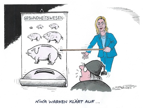 Cartoon: Ansteigendes Sparen (medium) by mandzel tagged gesundheit,pflege,sparmaßnahmen,deutschland,warken,reformen,gesundheit,pflege,sparmaßnahmen,deutschland,warken,reformen