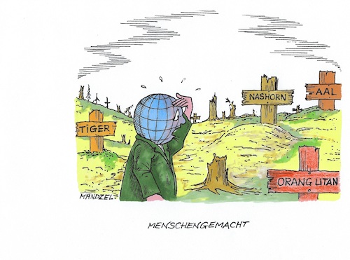 Cartoon: Artensterben (medium) by mandzel tagged artenvielfalt,weltkonferenz,gefährdung,tiere,pflanzen,aussterben,artenvielfalt,weltkonferenz,gefährdung,tiere,pflanzen,aussterben