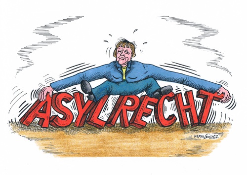 Cartoon: Asylgrundrecht (medium) by mandzel tagged asylgrundrecht,merkel,kanzlerin,deutschland,flüchtlinge,asylgrundrecht,merkel,kanzlerin,deutschland,flüchtlinge