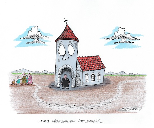 Cartoon: Auf verlorenem Posten (medium) by mandzel tagged katholiken,kirche,missbrauchsfälle,unglaubwürdigkeit,austritte,katholiken,kirche,missbrauchsfälle,unglaubwürdigkeit,austritte