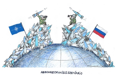 Cartoon: Aufgeheizte Stimmung (medium) by mandzel tagged nato,russland,aggressionen,aufrüstung,kriegslüsternheit,nato,russland,aggressionen,aufrüstung,kriegslüsternheit