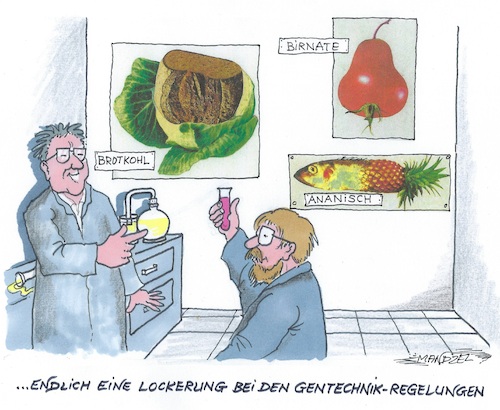 Cartoon: Bald Lebensmittelsicherheit (medium) by mandzel tagged eu,gentechnik,pflanzen,tiere,umwelt,lebensmittel,kennzeichnung,ängste,deutschland,eu,gentechnik,pflanzen,tiere,umwelt,lebensmittel,kennzeichnung,ängste,deutschland