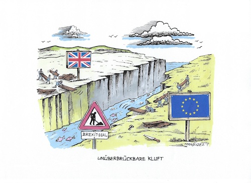 Cartoon: Brexit-Verhandlungen (medium) by mandzel tagged brexit,johnson,verhandlungen,großbritannien,eu,kluft,brexit,johnson,verhandlungen,großbritannien,eu,kluft