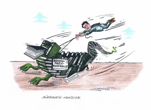 Cartoon: Bürokratiemonster (medium) by mandzel tagged benzinpreiskontrolle,bürokratie,rösler,explodierende,spritpreise,benzinpreiskontrolle,bürokratie,rösler,spritpreise