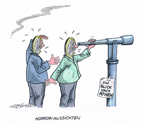 Cartoon: Der Euro in Angst (medium) by mandzel tagged griechenland,wahlen,euro,angst,griechenland,wahlen,euro,angst