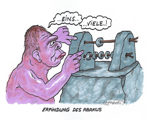 Cartoon: Die Anfänge der Mathematik (medium) by mandzel tagged mathematik,frühzeit,abakus,mathematik,frühzeit,abakus