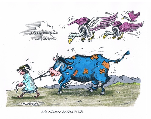 Cartoon: Die EU hat zu kämpfen (medium) by mandzel tagged eu,geier,europakritik,eu,geier,europakritik