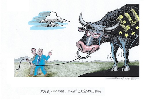 Cartoon: Die EU wird vorgeführt (medium) by mandzel tagged orban,ungarn,polen,eu,erpressung,hilfsgelder,corona,orban,ungarn,polen,eu,erpressung,hilfsgelder,corona