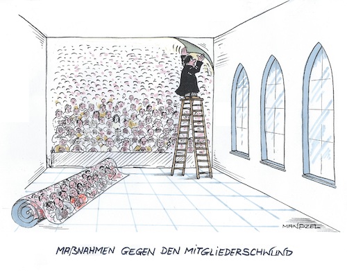 Cartoon: Die Kirche lebt in einer Blase (medium) by mandzel tagged religion,kirche,besucherschwund,austritte,realitätsmangel,unglaubwürdigkeit,religion,kirche,besucherschwund,austritte,realitätsmangel,unglaubwürdigkeit