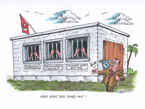 Cartoon: Erdogan scherzt nicht (medium) by mandzel tagged erdogan,satire,kurden,kerker,meinungsfreiheit,kritik,türkei,erdogan,satire,kurden,kerker,meinungsfreiheit,kritik,türkei