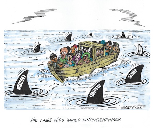 Cartoon: Flüchtlingsdrama (medium) by mandzel tagged europa,deutschland,asyl,flüchtlinge,politik,erschwernisse,abschiebungen,europa,deutschland,asyl,flüchtlinge,politik,erschwernisse,abschiebungen