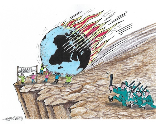 Cartoon: Gefahr von allen Seiten (medium) by mandzel tagged letzte,generation,klimakatastrophe,co2,umwelt,widerstand,überleben,letzte,generation,klimakatastrophe,co2,umwelt,widerstand,überleben