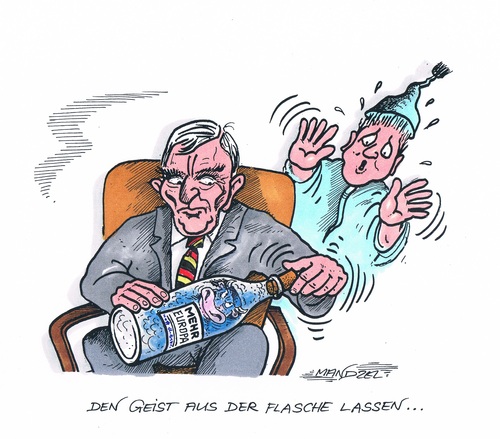 Cartoon: Geist aus der Flasche (medium) by mandzel tagged eu,fiskalpakt,schäuble,eu,fiskalpakt,schäuble