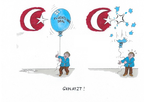 Cartoon: Geplatzter Flüchtlingsdeal (medium) by mandzel tagged erdogan,flüchtlinge,türkei,europa,krieg,syrien,idlib,erdogan,flüchtlinge,türkei,europa,krieg,syrien,idlib