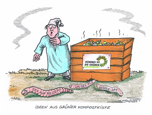 Cartoon: Grüne Ideen (medium) by mandzel tagged die,grünen,sexleistungen,wahl,kompostkiste,die,grünen,sexleistungen,wahl,kompostkiste