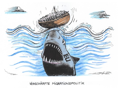 Cartoon: Härtere Zeiten für Flüchtlinge (medium) by mandzel tagged eu,asyl,flüchtlinge,verschärfung,finanzen,politik,eu,asyl,flüchtlinge,verschärfung,finanzen,politik