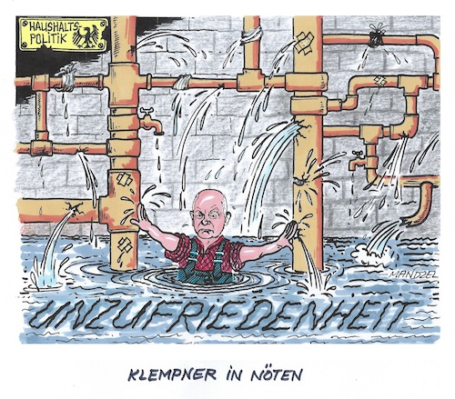 Cartoon: Im Tief der Wählergunst (medium) by mandzel tagged scholz,ampel,klempner,politik,haushalt,wählergunst,finanzen,fehlentscheidungen,scholz,ampel,klempner,politik,haushalt,wählergunst,finanzen,fehlentscheidungen