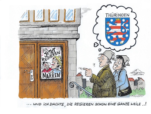 Cartoon: Jeckenzeit in Thüringen (medium) by mandzel tagged thüringen,narren,jeckenregierung,cdu,thüringen,narren,jeckenregierung,cdu