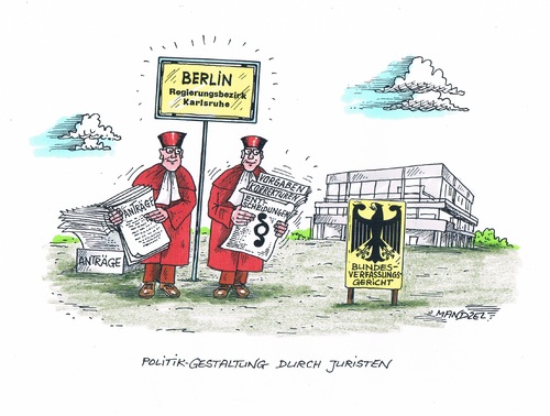 Cartoon: Juristen machen Politik (medium) by mandzel tagged bundesverfassungsgericht,oberste,richter,vorgaben,zu,politischen,entscheidungen,bundesverfassungsgericht,oberste,richter,vorgaben,zu,politischen,entscheidungen